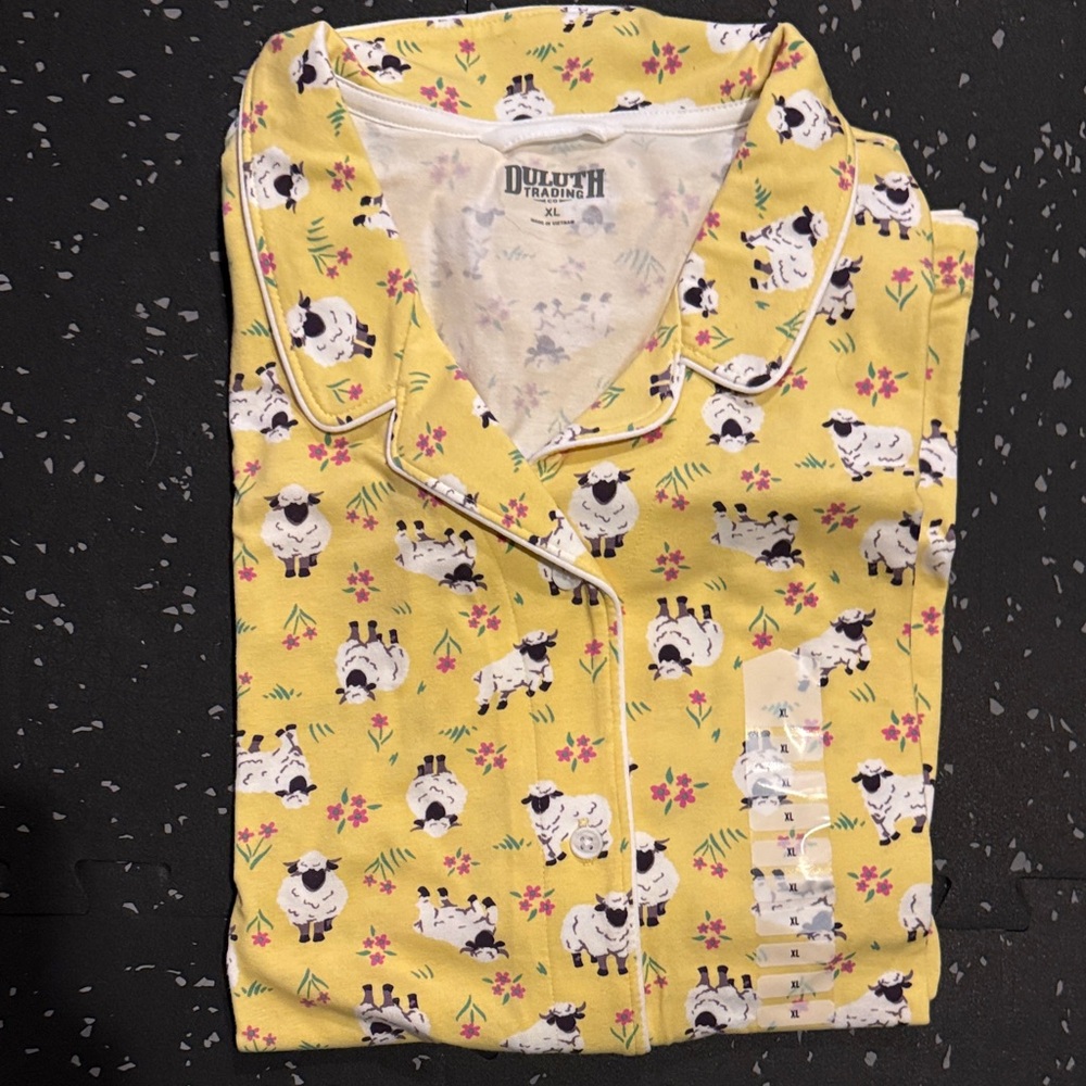 Duluth Trading Co Yellow Sheep Print Pajama Set
